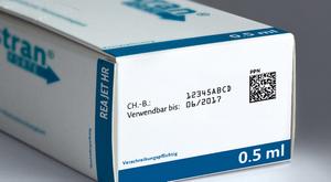 Kennzeichnung auf einer Faltschachtel Tablettenpackung mit QR-Code