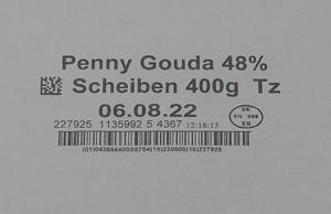 2D DataMatrix Code mit GS1 Digital Link für die interne Logistik 2D DataMatrix Code mit GS1 Digital Link auf einer Käseverpackung